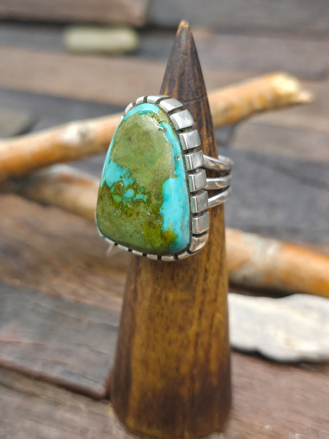 Large Bezel Sterling Silver Turquoise Statement Ring by BWB - Size 9