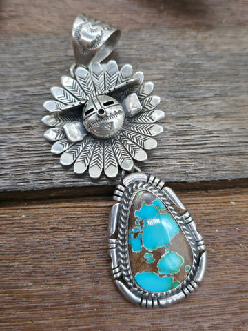 Sterling Silver Lapis and Candelaria Turquoise Cluster Pendant by Rosella Paxson - 3 1/4 in. by 1 3/4 in.
