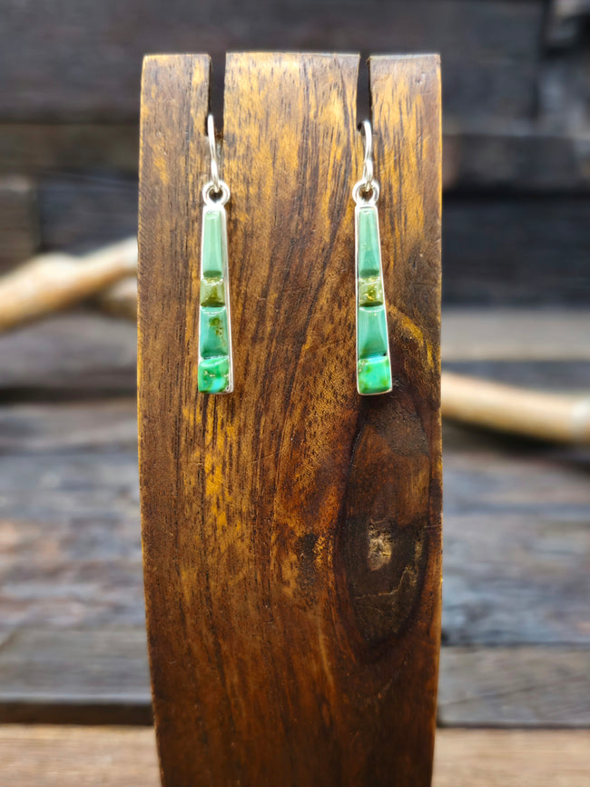 Green Turquoise Cobblestone Inlay Sterling Silver Earrings by Rick Tolino
