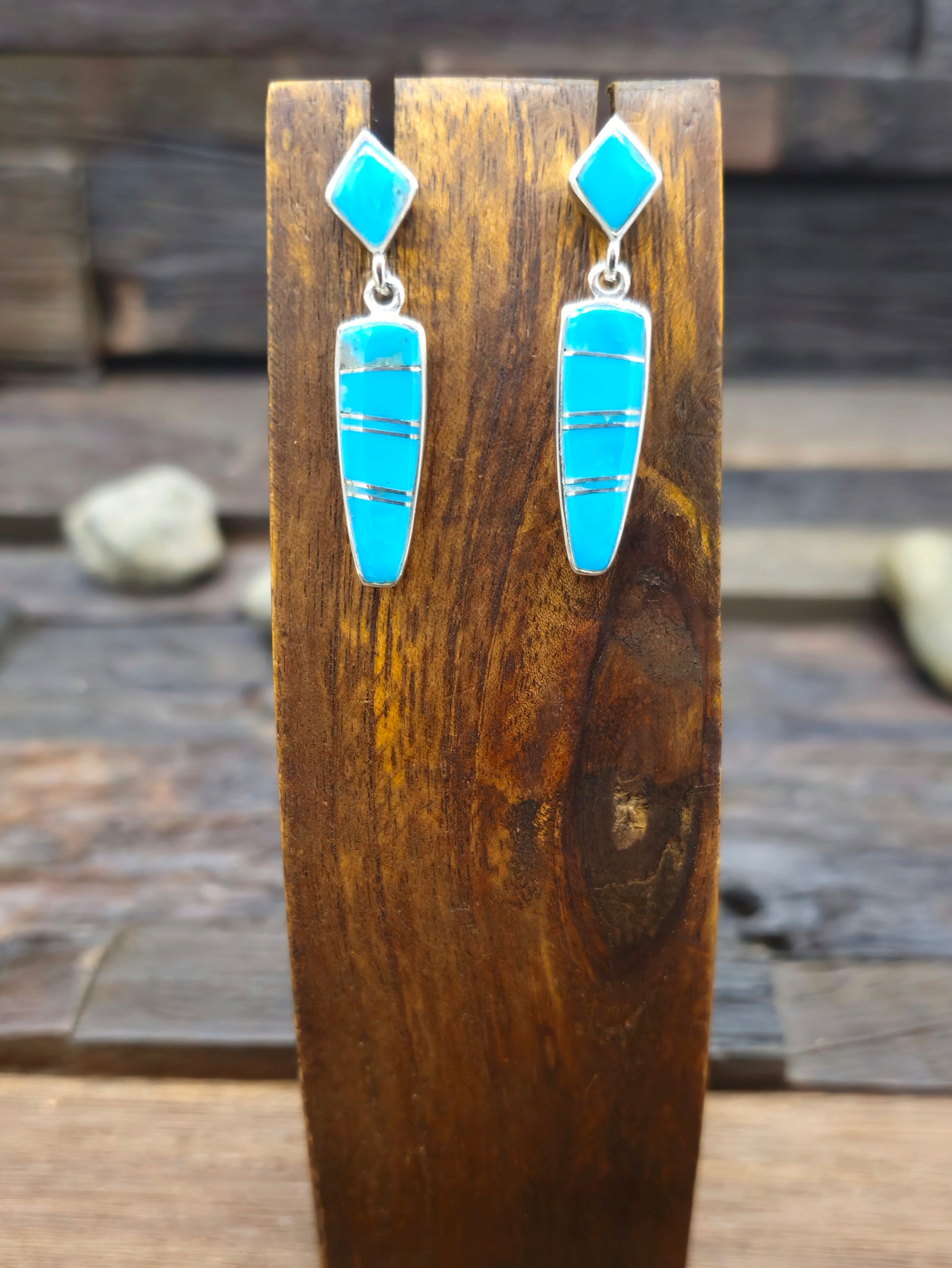 Sterling Silver Turquoise Inlay Earrings by Julius Burbank