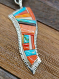 Sterling Silver Stamped Collar Necklace with Cobblestone Inlay Pendant by David Tune - 15 in.