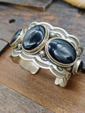 Sterling Silver Five-Stone Black Onyx Cuff by Delbert Delgarito - 7 1/2 in
