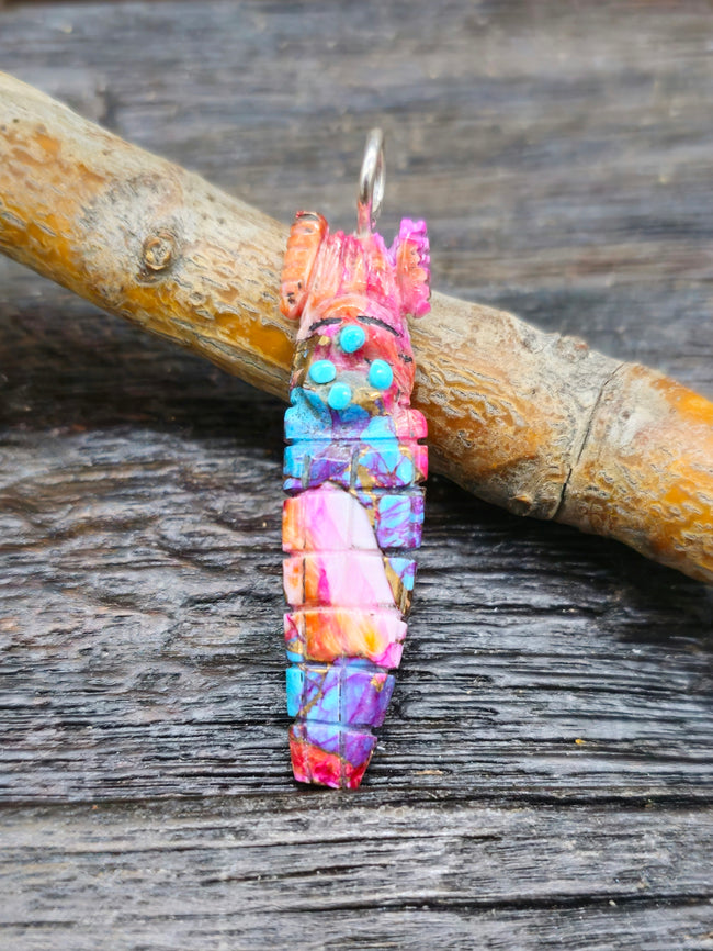 Mojave Turquoise and Spiny Oyster Composite Carved Corn Maiden Pendant