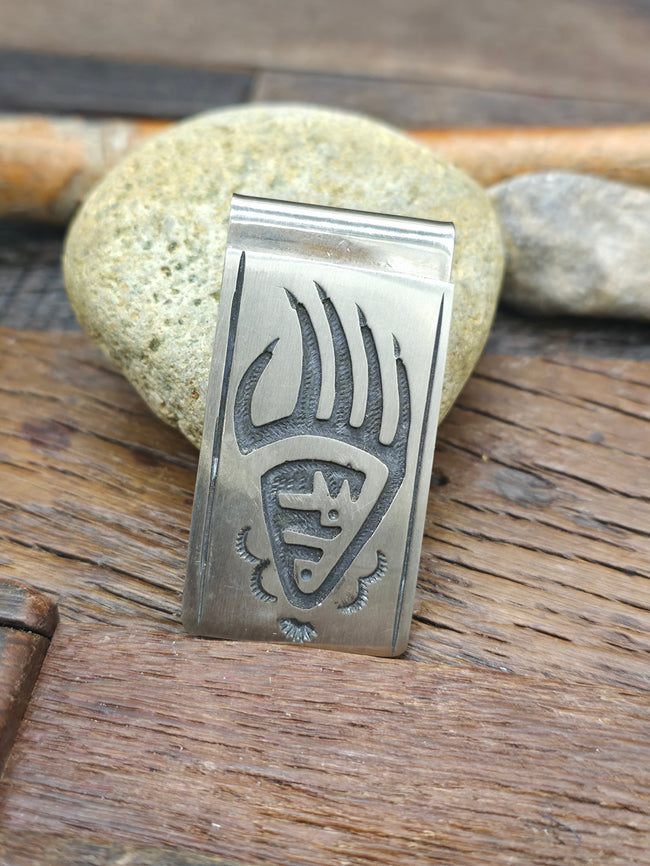Sterling Silver Overlay Badger Paw Money Clip by Ralph Bia - 2 in. by 1 in.