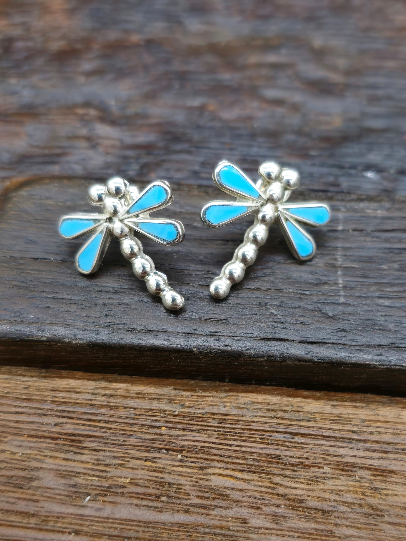 Sterling Silver and Turquoise Dragonfly Post Earrings by Emma Edaakie