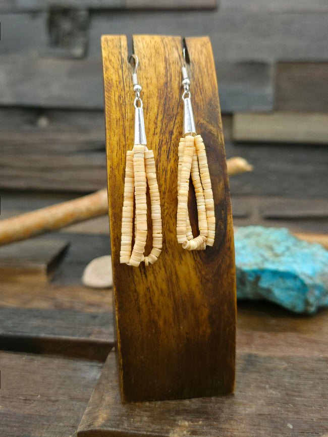 Melon Shell Heishi Bead Earrings by Ramona Bird - 3 in. by 3/4 in.