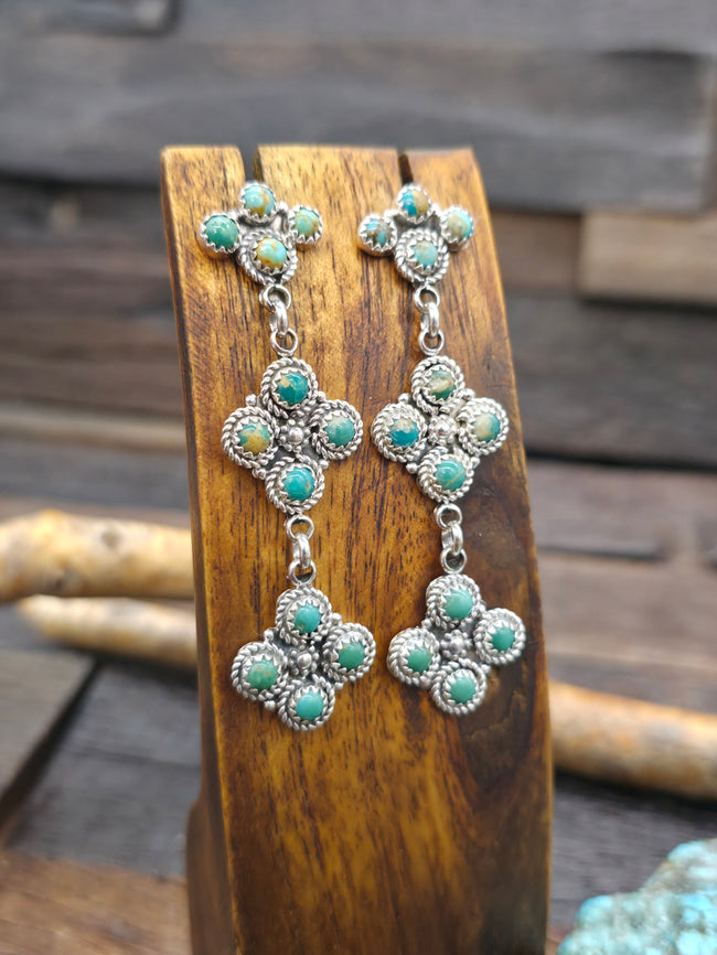 Turquoise and Sterling Silver Zuni Chandelier Earrings by Dillion Cheama