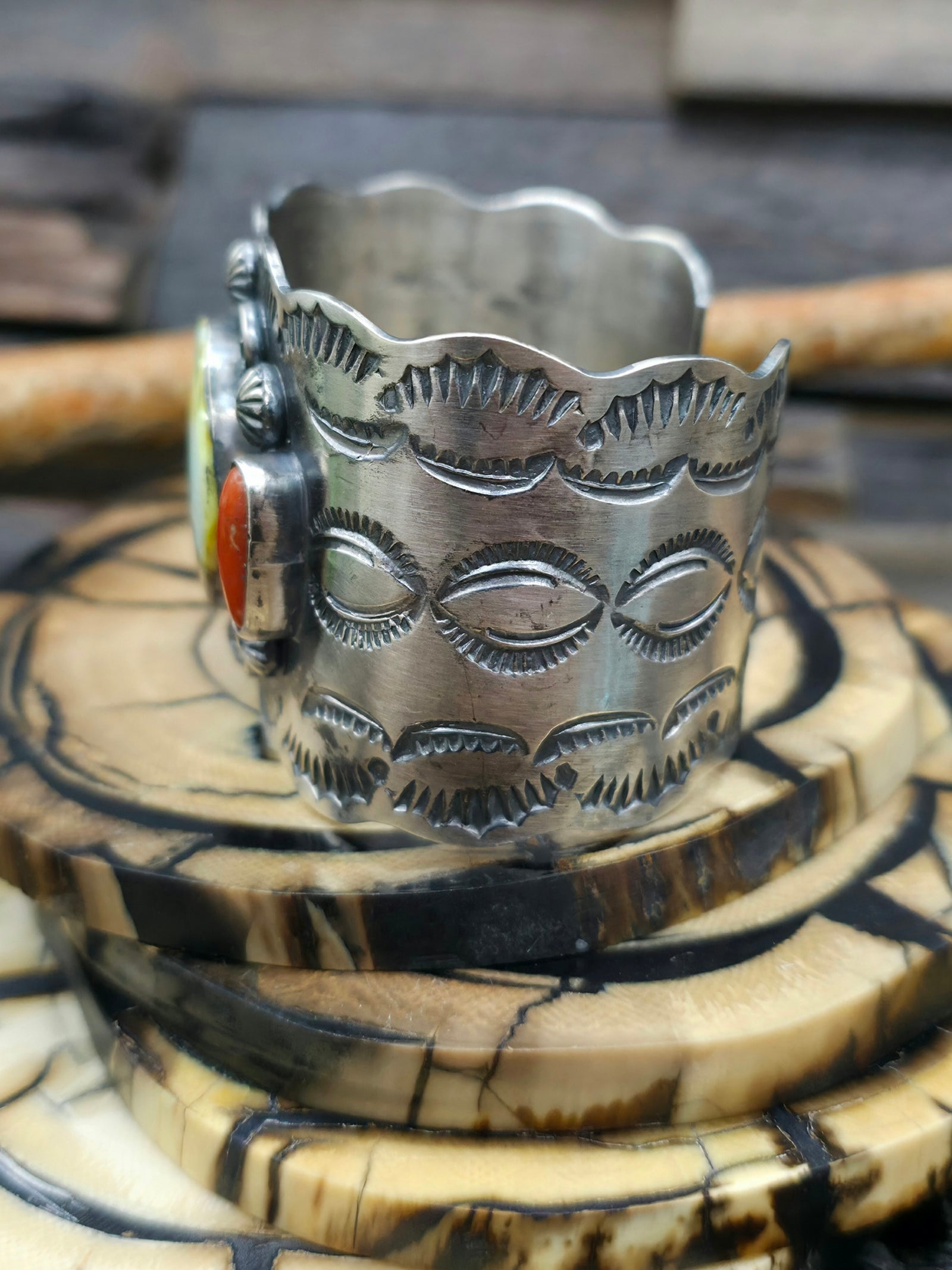 Palomino and Coral Sterling Silver Bracelet - 6 3/4 in.