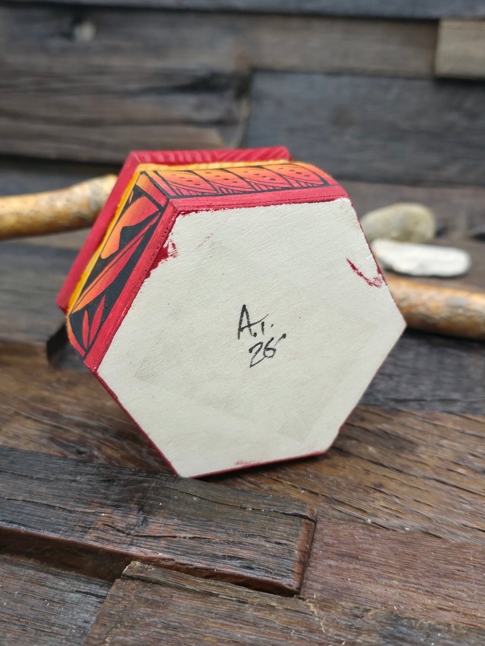 Handpainted Wooden Trinket Box by Andy Tsosie - Hummingbird - 3 in. by 3 in. by 2 in.