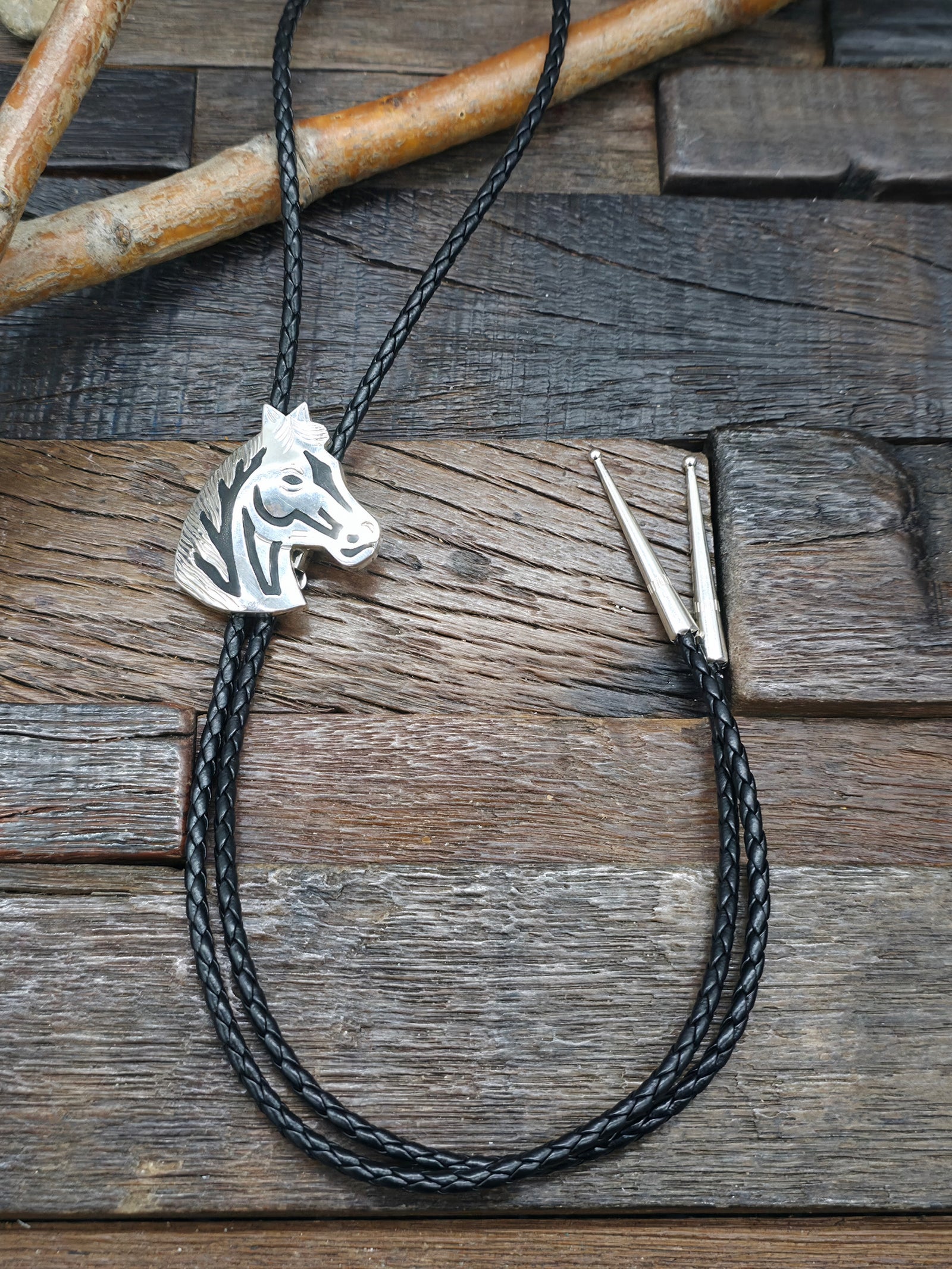 Sterling Silver Horse Head Bolo Tie by Alonso Mariano - 36 in.