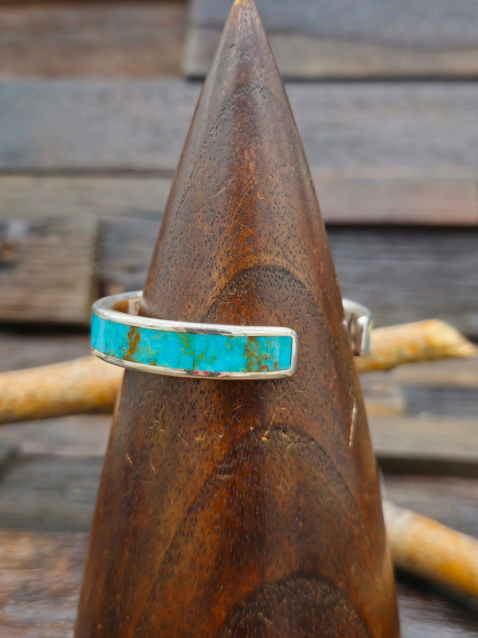 Sterling Silver and Turquoise Channel Inlay Bracelet by Larry Loretto 6 1/2 in.
