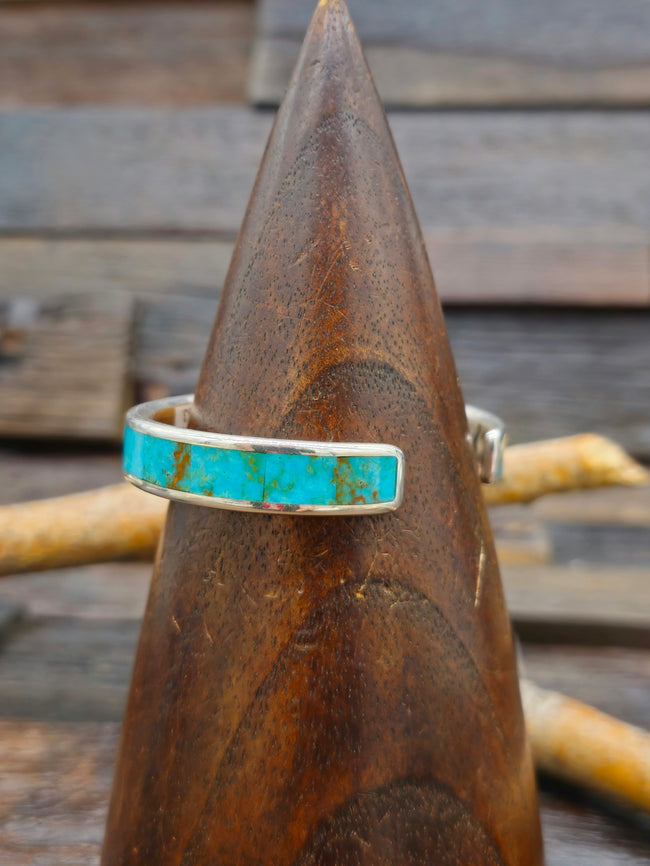Sterling Silver and Turquoise Channel Inlay Bracelet by Larry Loretto 6 1/2 in.