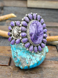 Heavyweight Sterling Silver Charoite Cluster Bracelet by Tyler Brown - 6 1/4 in. with Gap