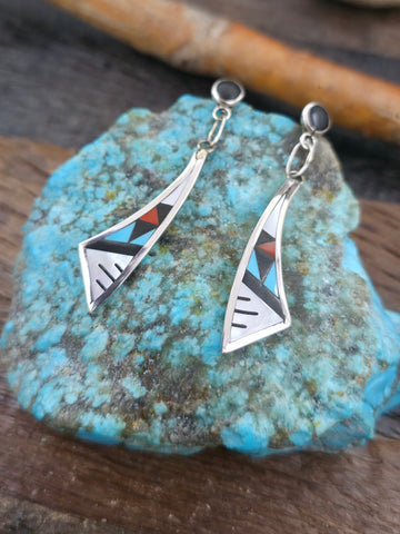 Sterling Silver Turquoise Inlay Round Post Earrings by Lynelle Johnson - 1 in. Diameter