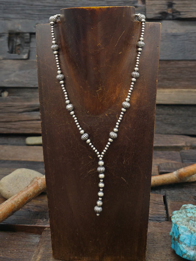 Oxidized Sterling Silver Mixed Bead Lariat Necklace - 16 in. plus 2 in. Extender