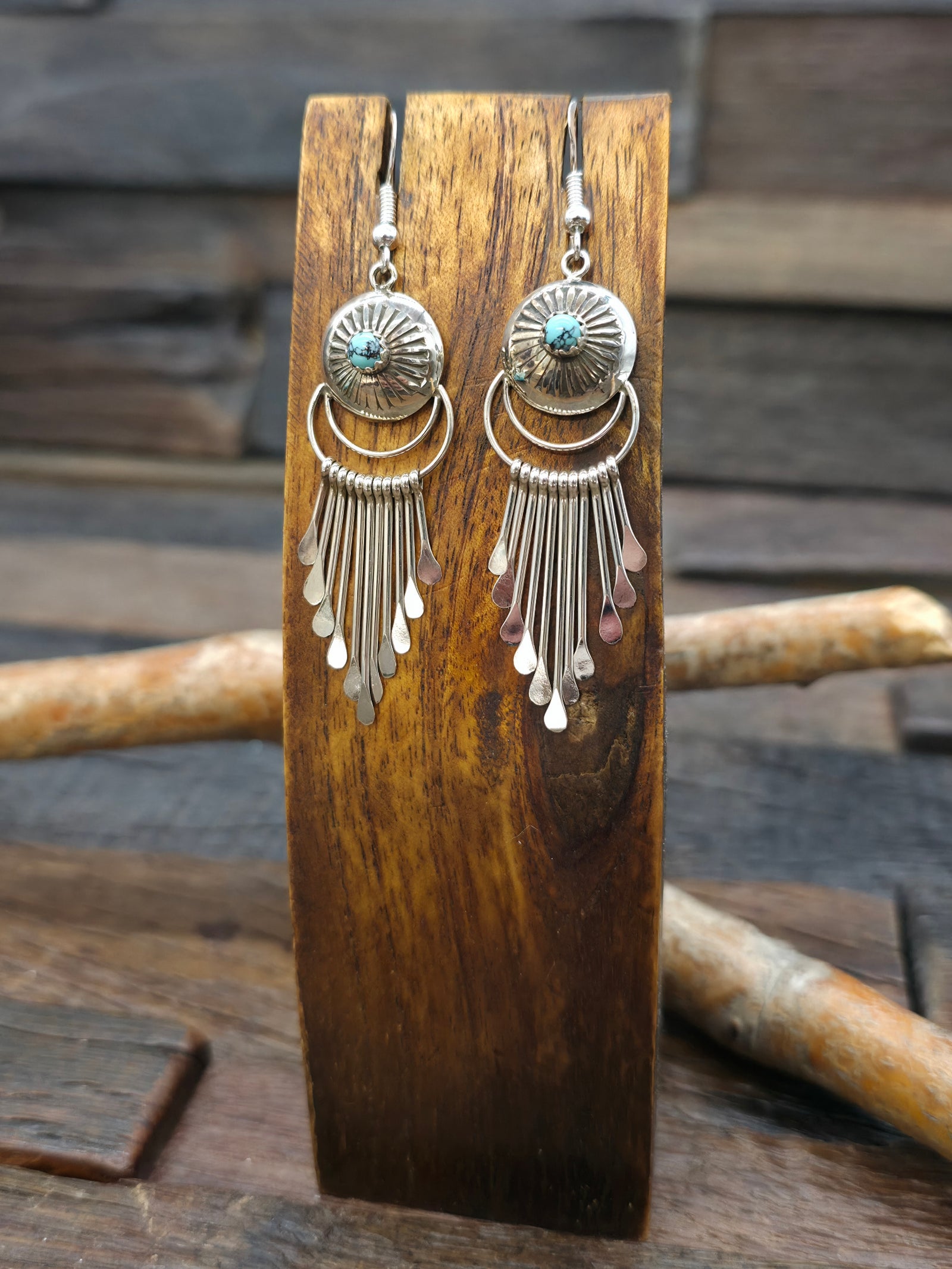 Turquoise and Sterling Silver Hook Shield  Earrings by Delmar Armstrong