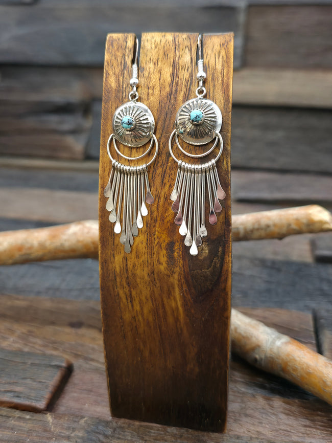 Turquoise and Sterling Silver Hook Shield  Earrings by Delmar Armstrong