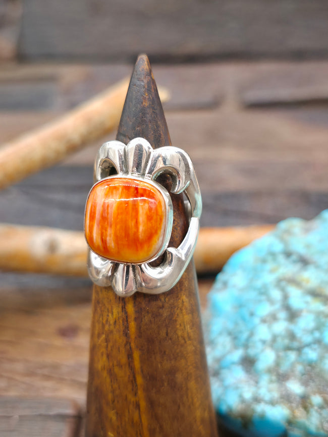 Cast Sterling Silver Spiny Oyster Ring by Kevin Yazzie - Size 8