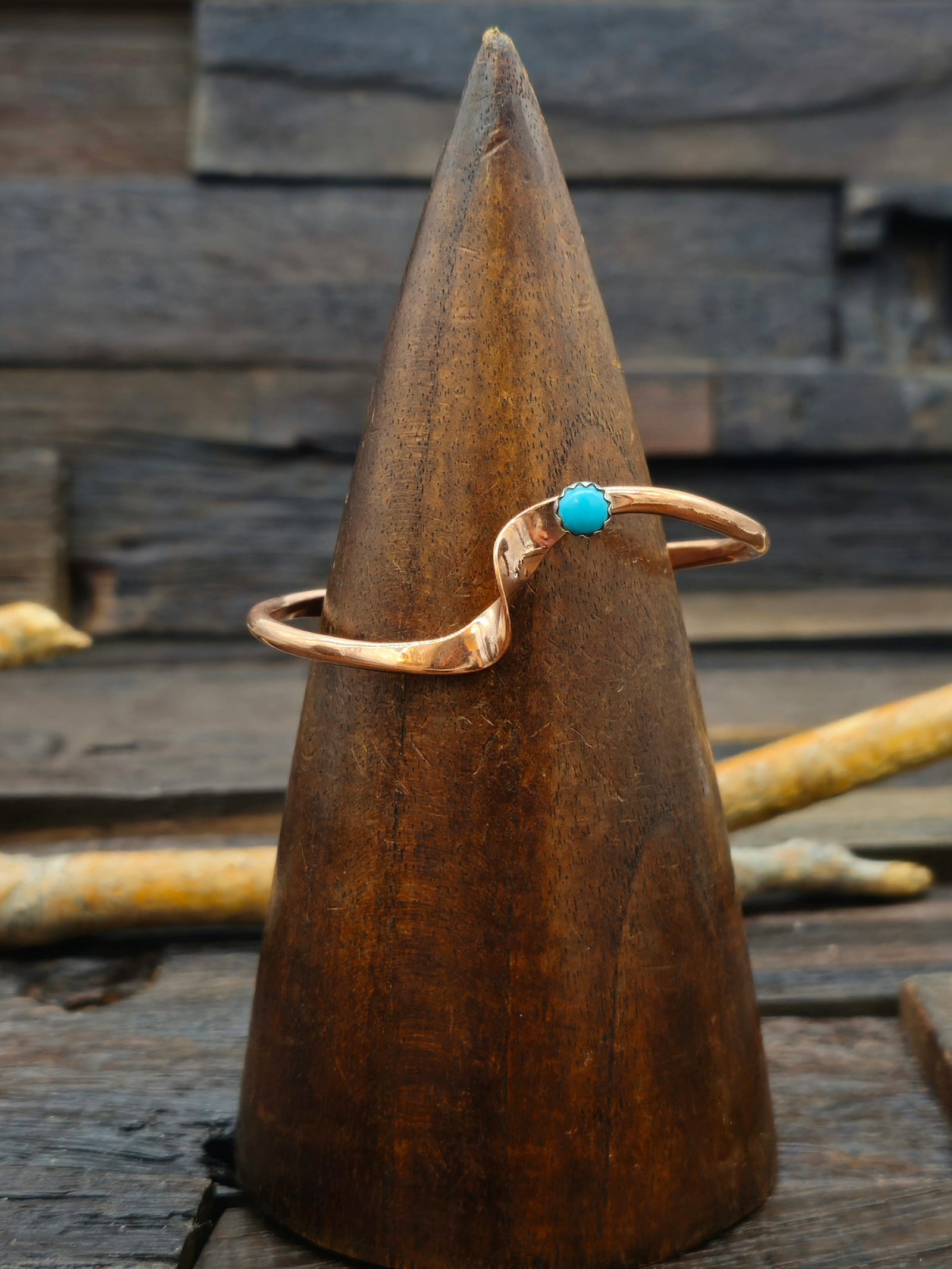 Single Twist Copper Bracelet with Turquoise by Yolanda Skeets 6 1/2 in