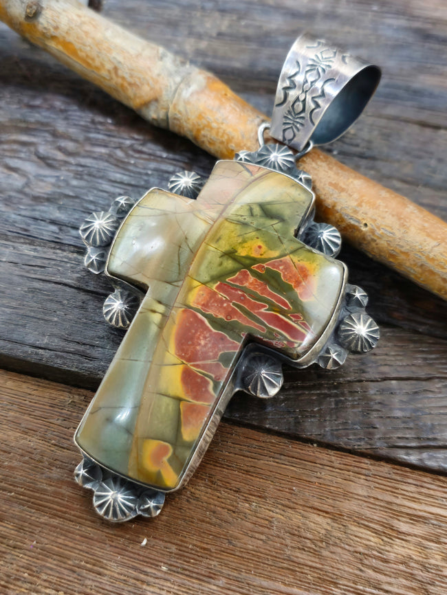 Sterling Silver and Jasper Cross Pendant by Rosella Paxton