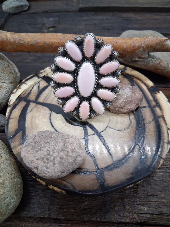 Oval Pink Conch Sterling Silver Ring Adjustable by Dusty Francisco