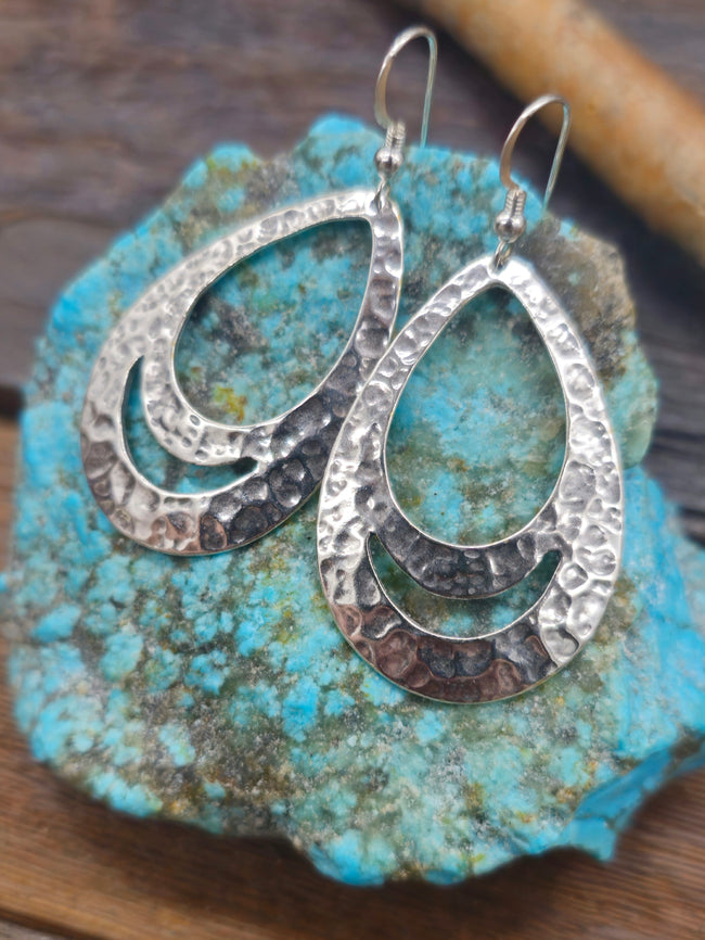 Hammered Sterling Silver Teardrop Earrings