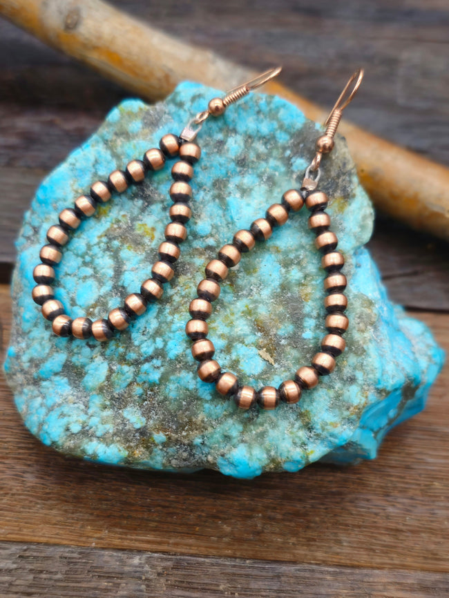 Copper Bead Teardrop Earrings