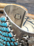 Sterling Silver Leaf Applique Bracelet with Small Turquoise Stones by S.U. - 7 in.