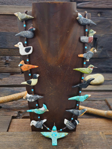 Pipestone, Jet, and Turquoise Heishi Necklace by Torevia Crespin - 20 in