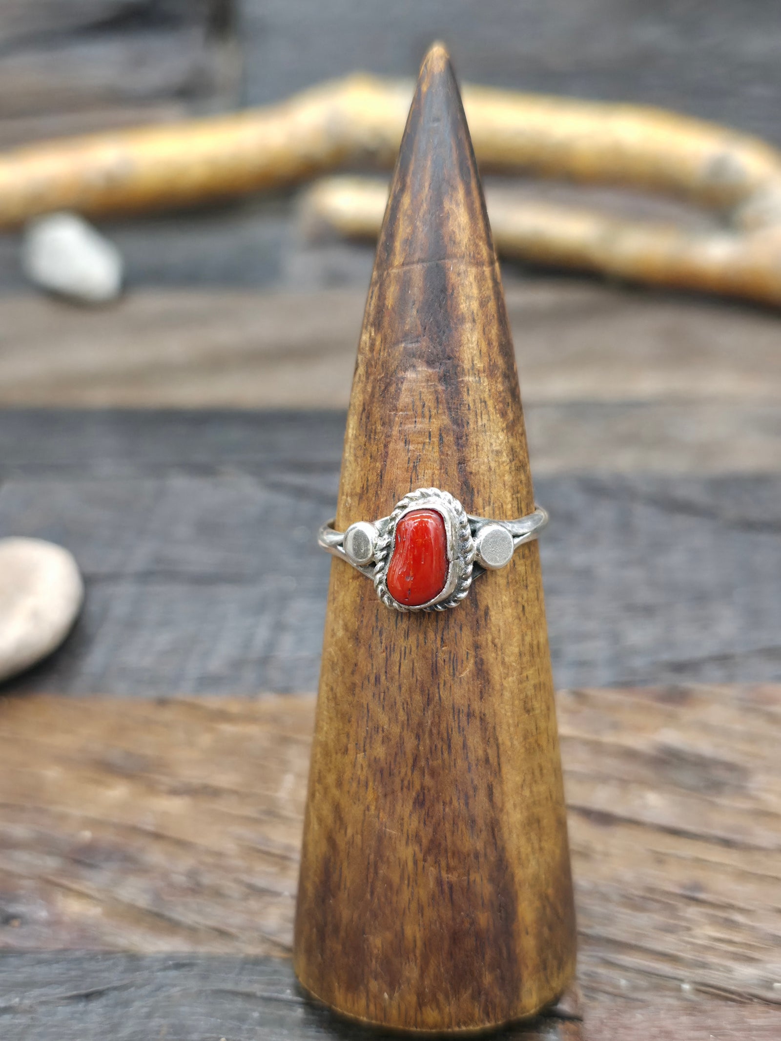 Sterling Silver Coral Nugget Ring by "S" - Size 12 1/2