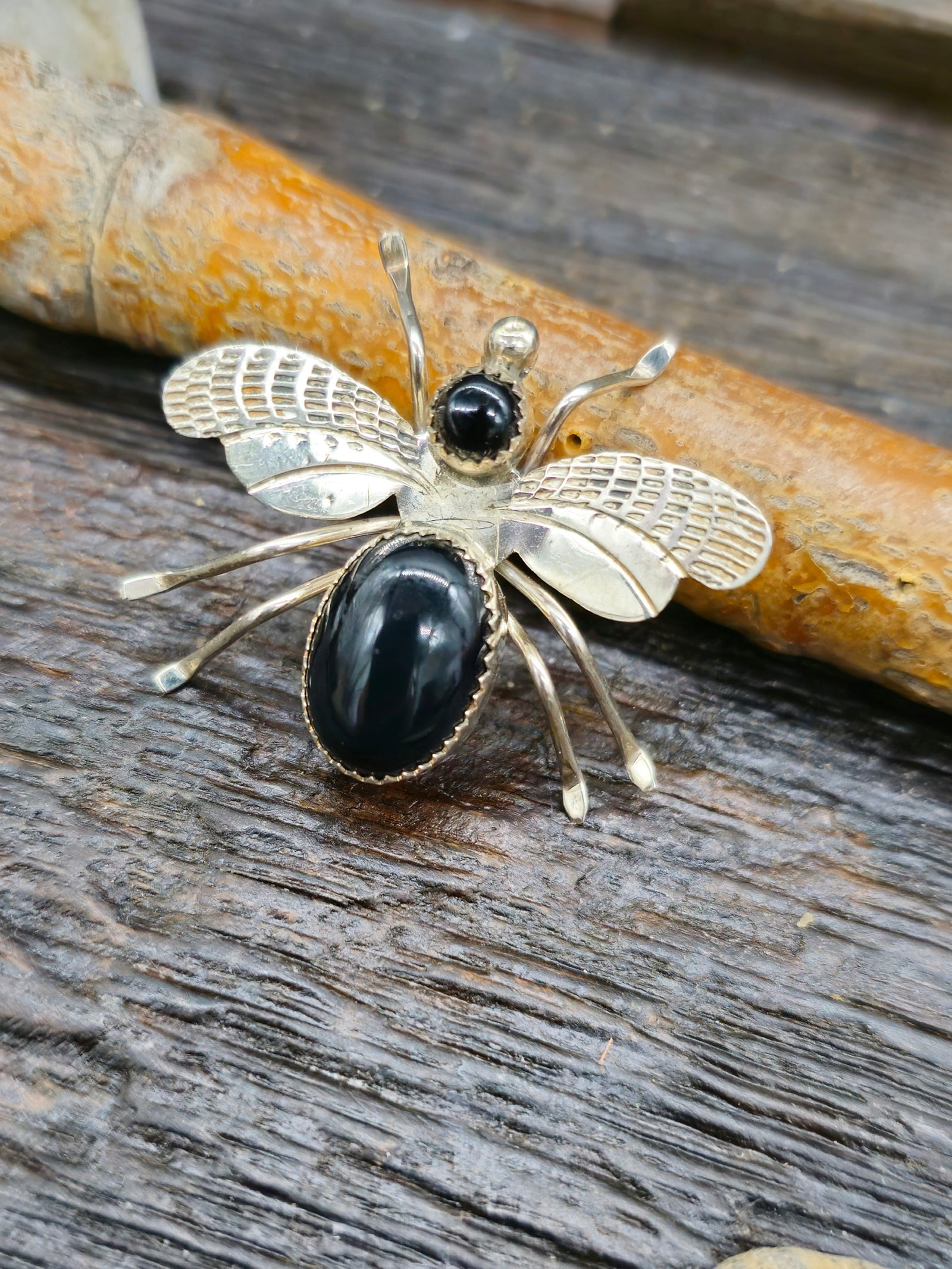 Sterling Silver and Black Onyx Bee Pin by Jeffrey James