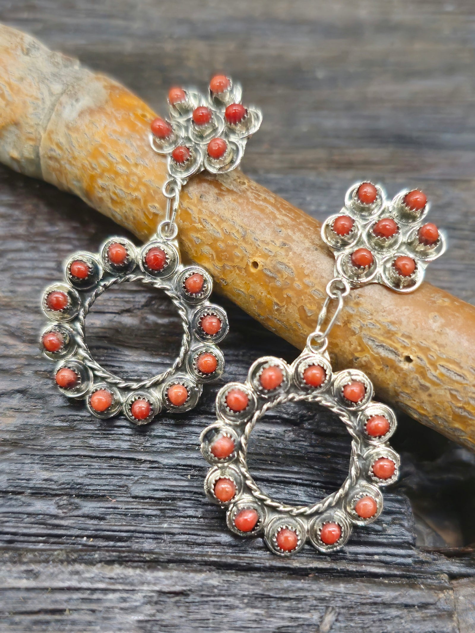Sterling Silver Coral Petit Point Earrings by Waylon Johnson