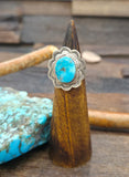 Stamped Sterling Silver Turquoise Ring by L. Ganado - Size 6 1/2