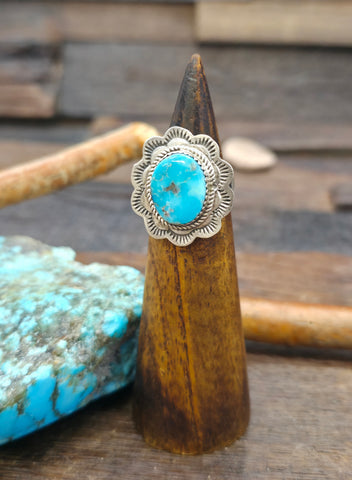 Sterling Silver Royston Turquoise Rectangle Ring by Henry Morgan - Size 8