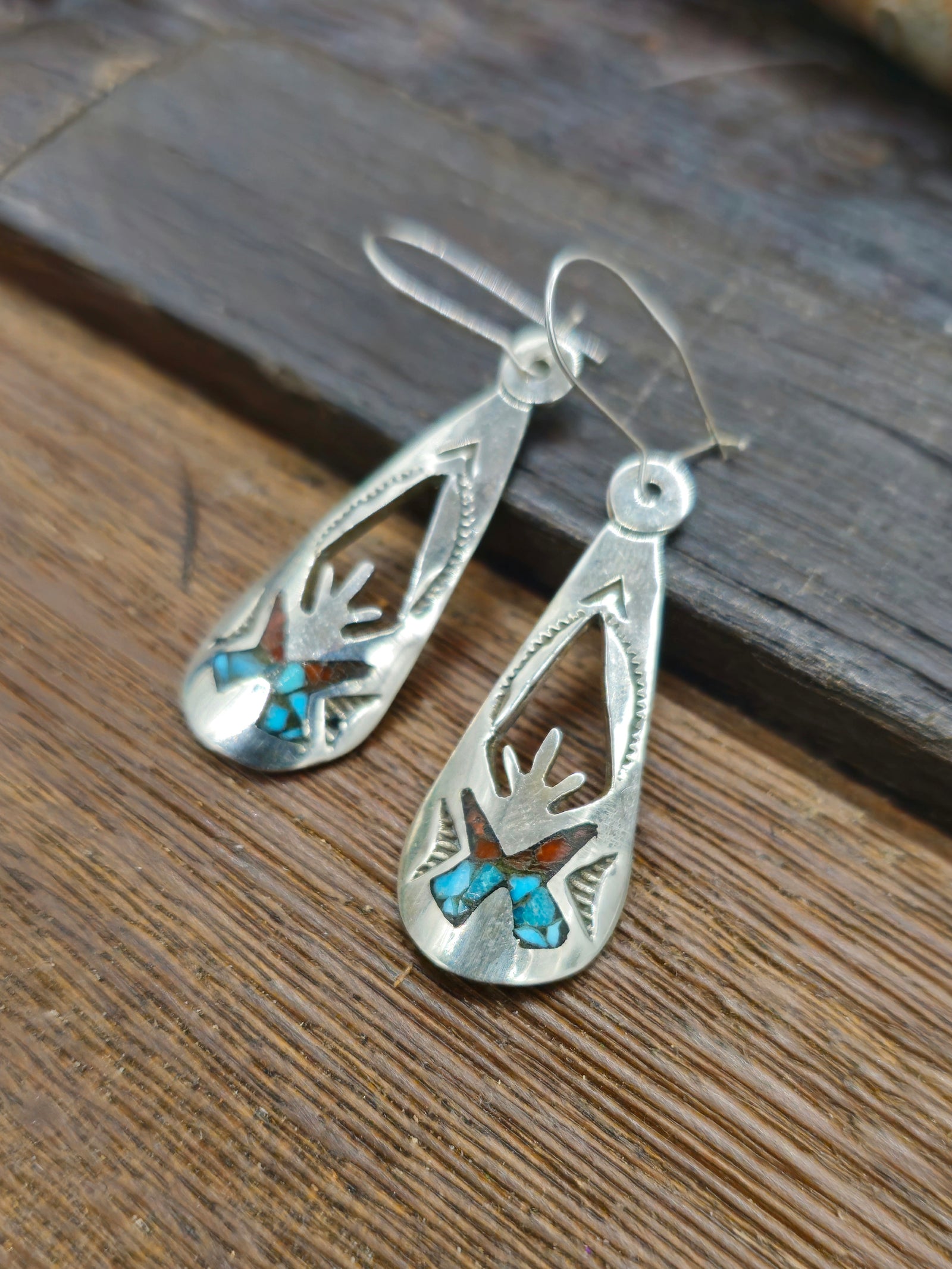 Sterling Silver Dangle Earrings with Chip Inlay by Joleen Yazzie
