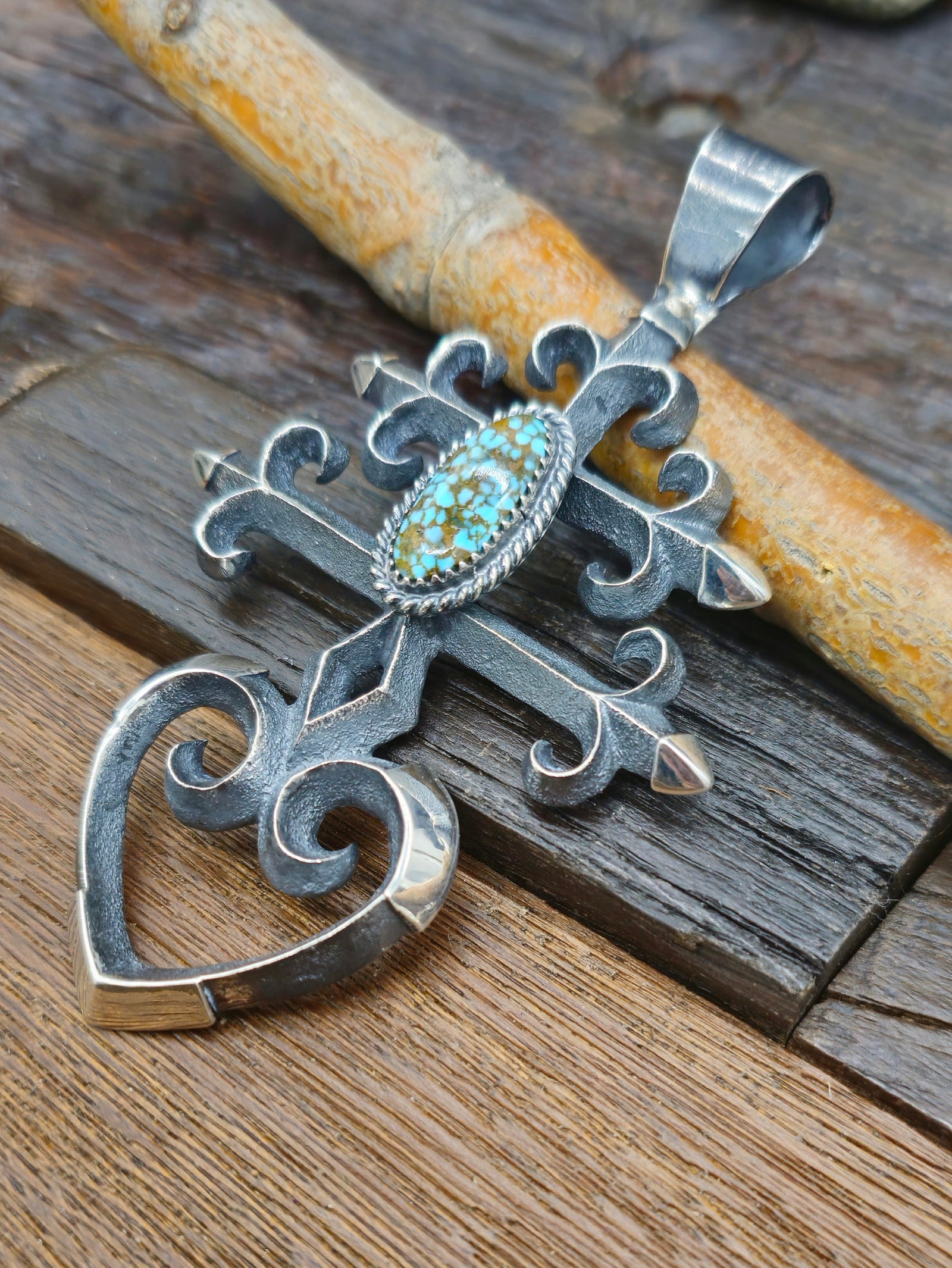 Cast Sterling Silver and Turquoise Pendant by M. Jim