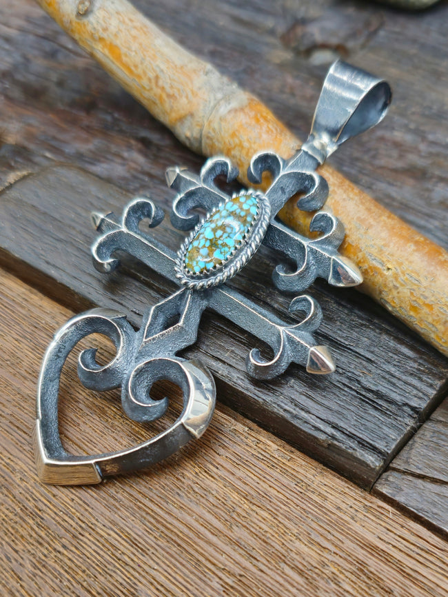 Cast Sterling Silver and Turquoise Pendant by M. Jim