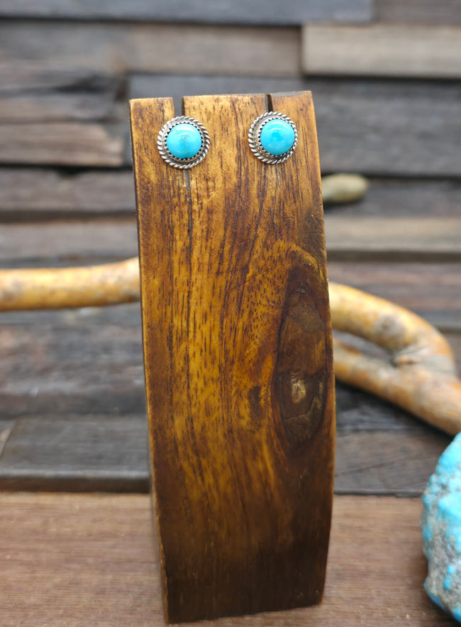 Sterling Silver Kingman Turquoise Post Earrings by Esther White