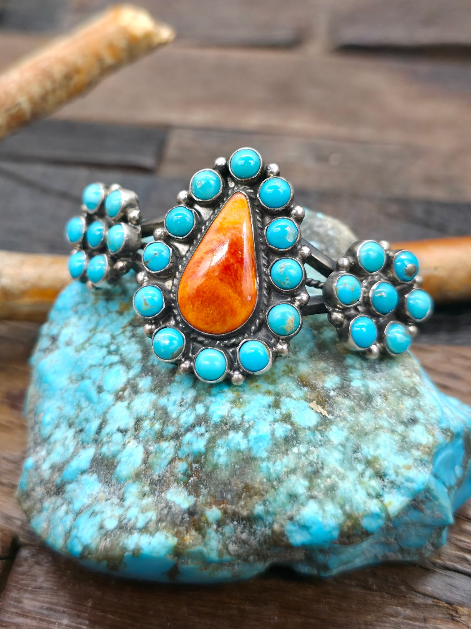 Sterling Silver Turquoise and Spiny Cluster Bracelet by Devin Brown - 6 in. with Gap