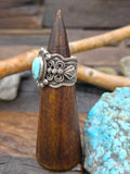 Stamped Sterling Silver and Turquoise Wide Band Ring by Darrell Cadman - Size 10.5