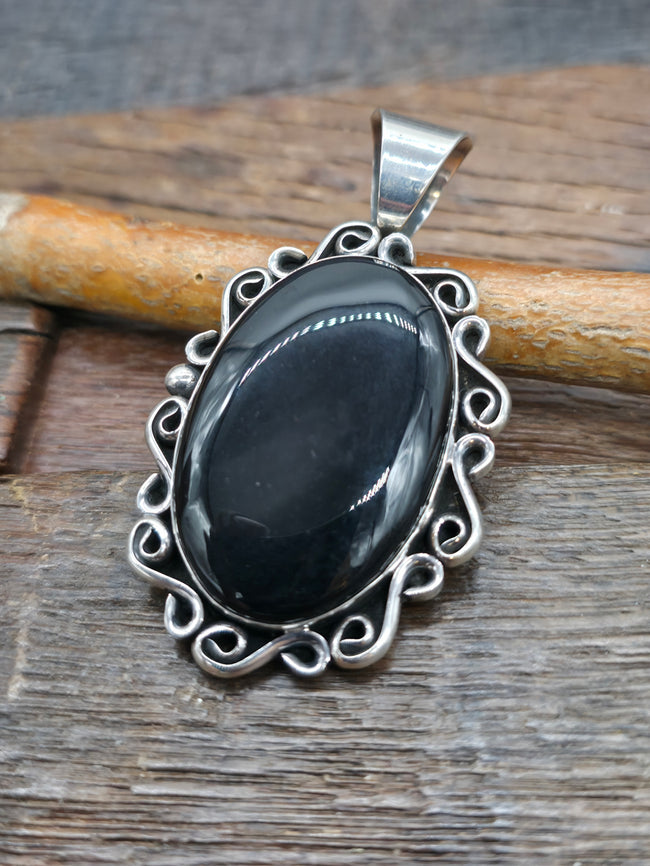 Chimney Butte Large Sterling Silver Onyx Pendant - 2 3/4 in. by 1 1/2 in.