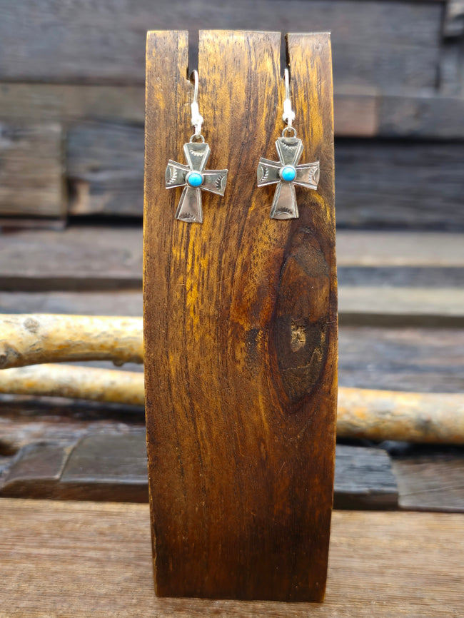 Mini Turquoise Cross Earrings by Lucille Platero