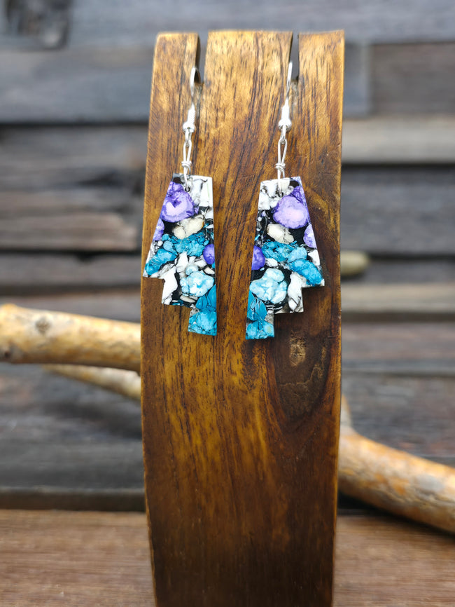 Blue/Purple Dyed Composite Step Slab Earrings by Robert Crespin