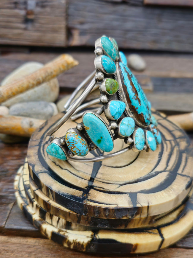 Royston Turquoise Cluster Bracelet by Shelia Tso - 6 1/2 in.