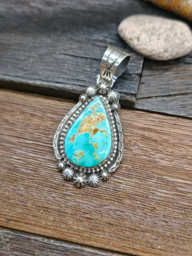 Blue Gem Turquoise Sterling Silver Teardrop Pendant by Rosella Paxton