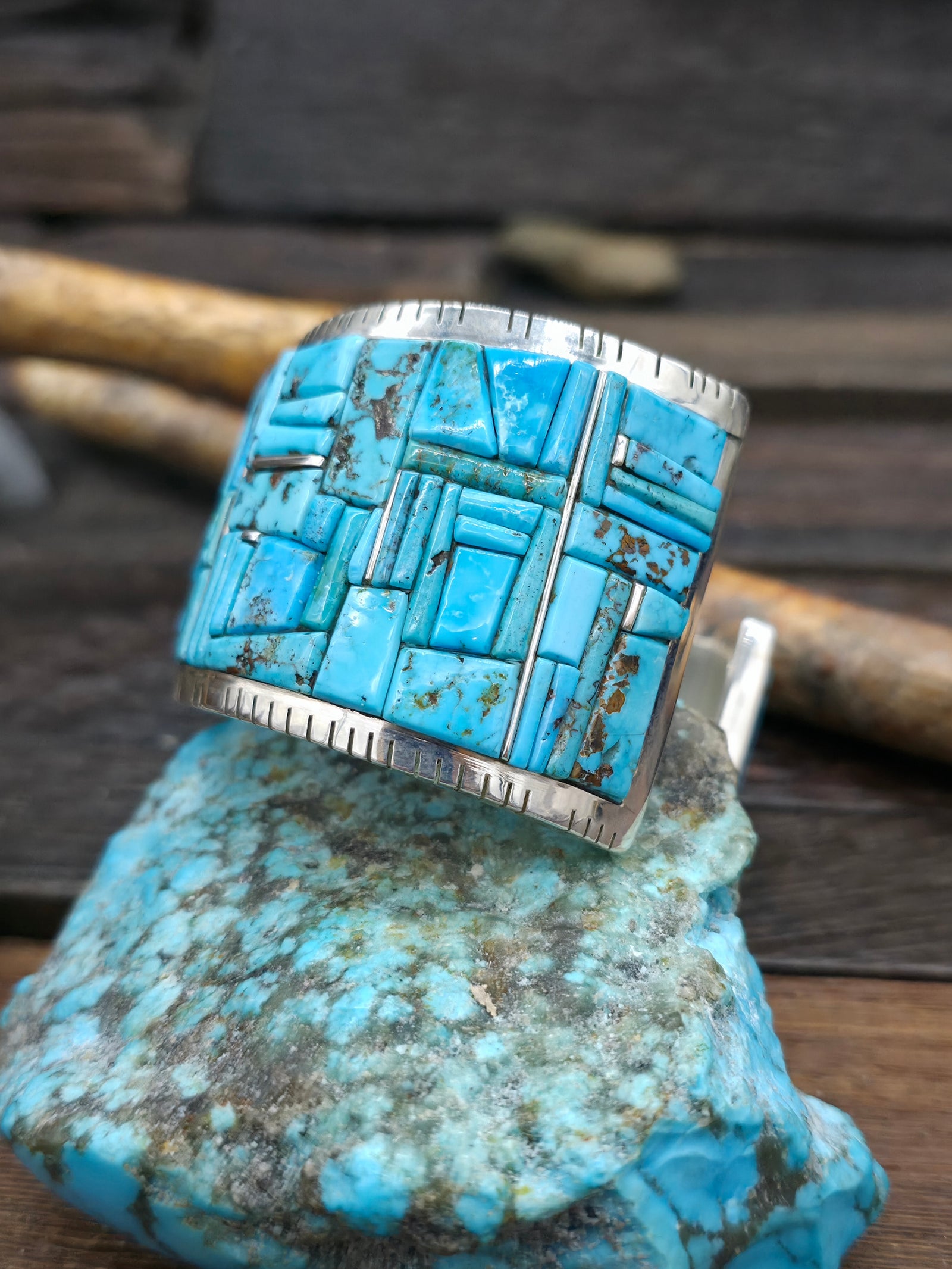 Turquoise Cobblestone Inlay Cuff by David Tune - 7 in. w/Gap