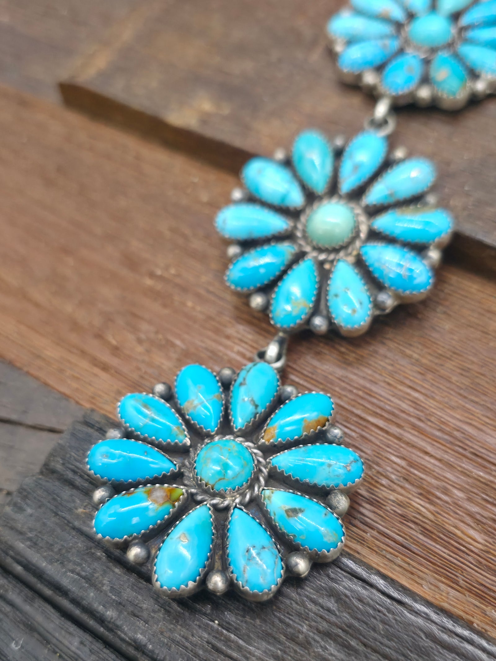 Sterling Silver and Turquoise Cluster Lariat Necklace and Earring Set by E. Garfield - 24 in. with 5 1/2 in. Drop
