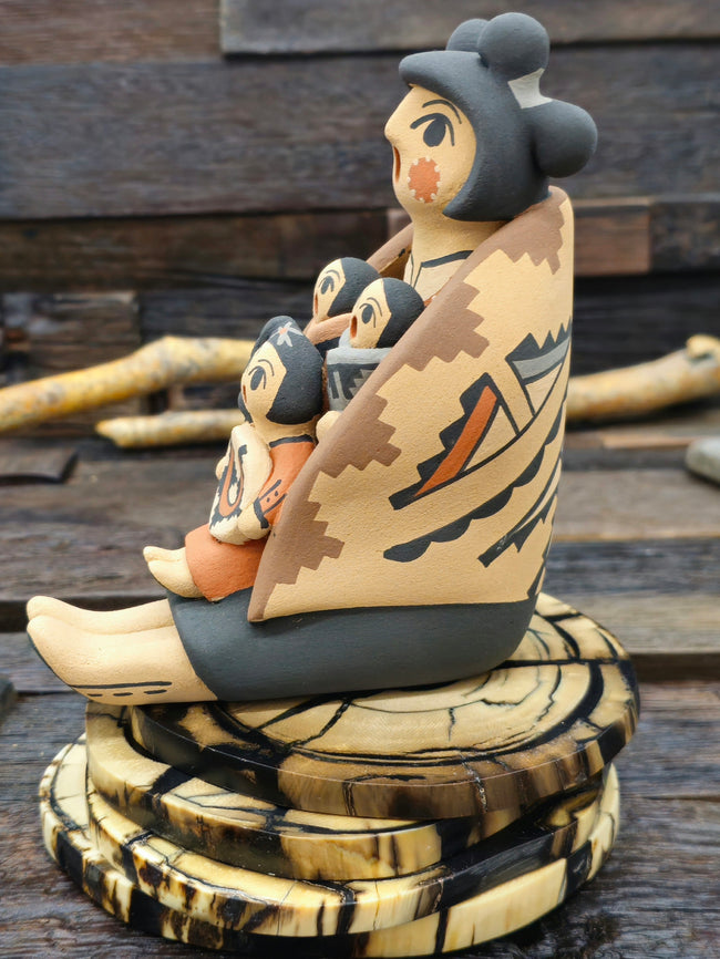 Jemez Storyteller Figurine with Girl, Two Infants, and Basket by Chrislyn Fragua - 5 1/2" by 4" by 3"