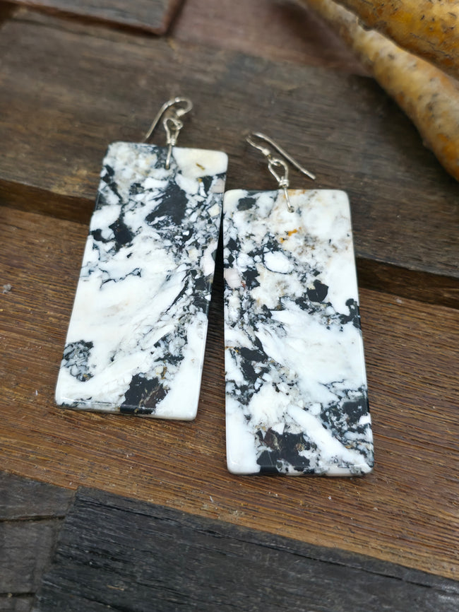 White Buffalo Rectangle Slab Earrings -  2 1/4 in. by 1 in.  Non-Native Made