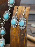 Sterling Silver Turquoise Lariat Necklace and Earring Set by Jackson Hoskie - 22 in.